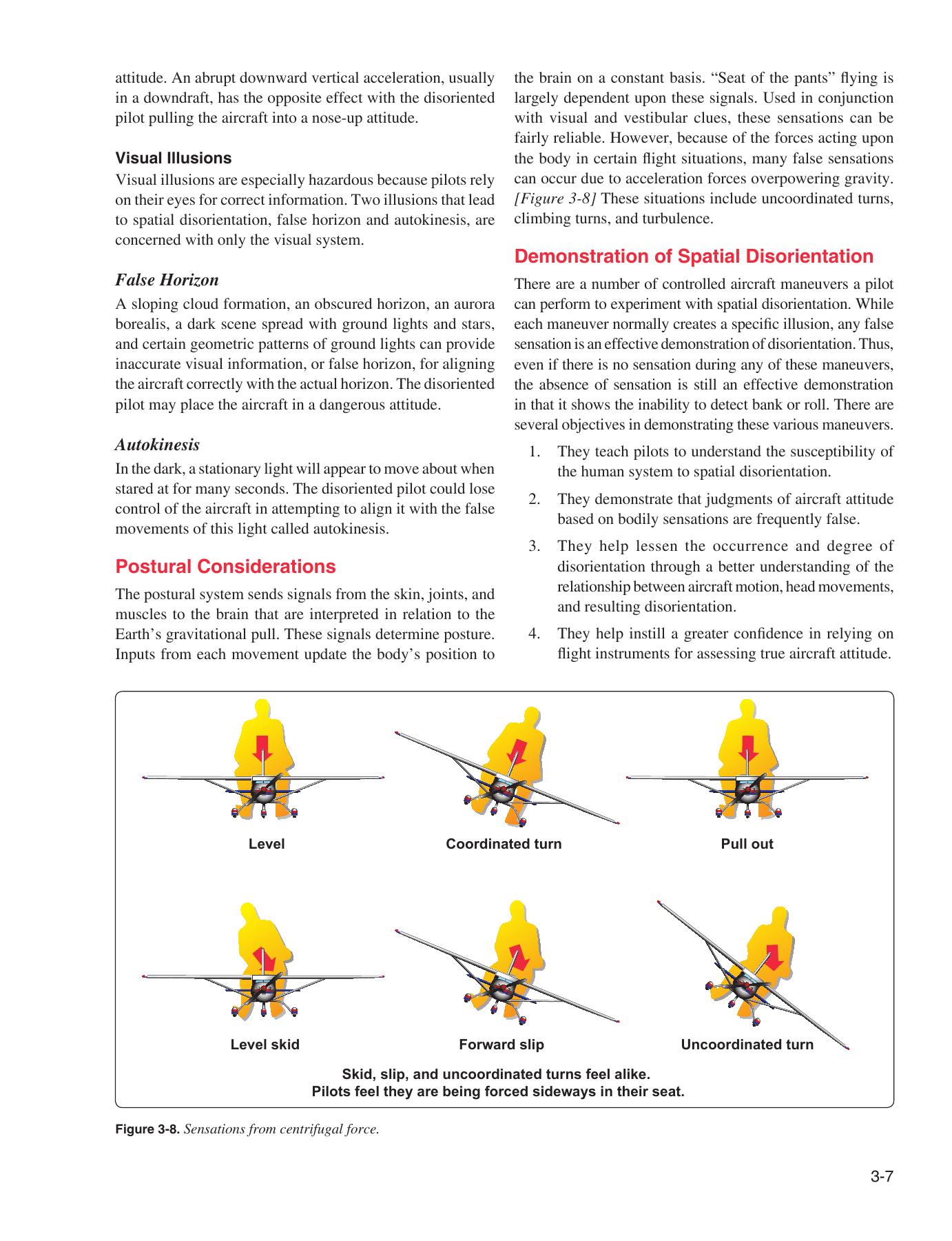 FAA Instrument Flying Handbook page discussing autokinesis and spatial disorientation.