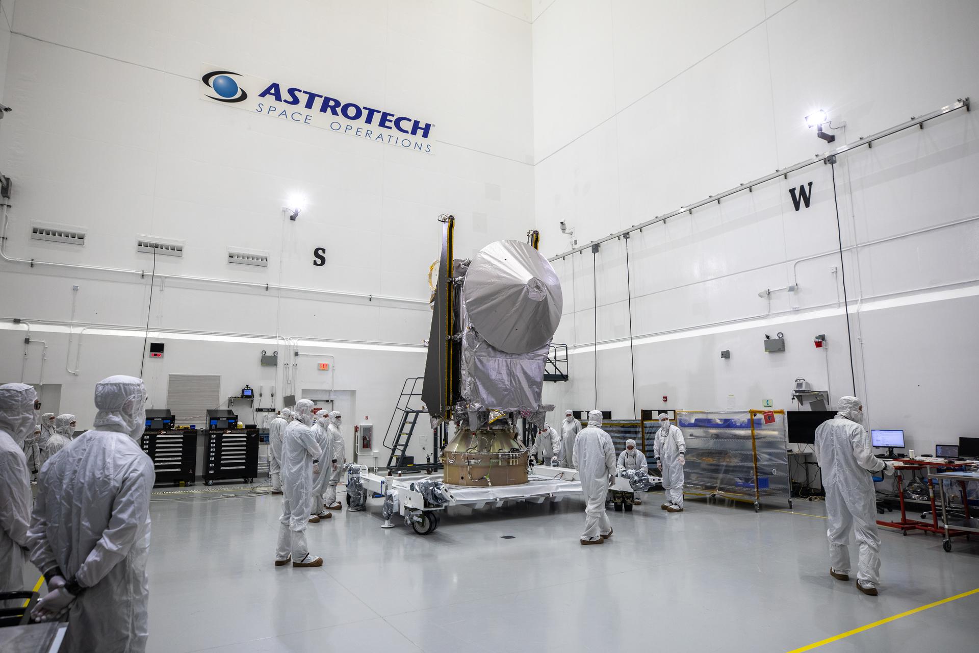 NASA’s Lucy spacecraft during prelaunch processing in Titusville, Florida, in September 2021