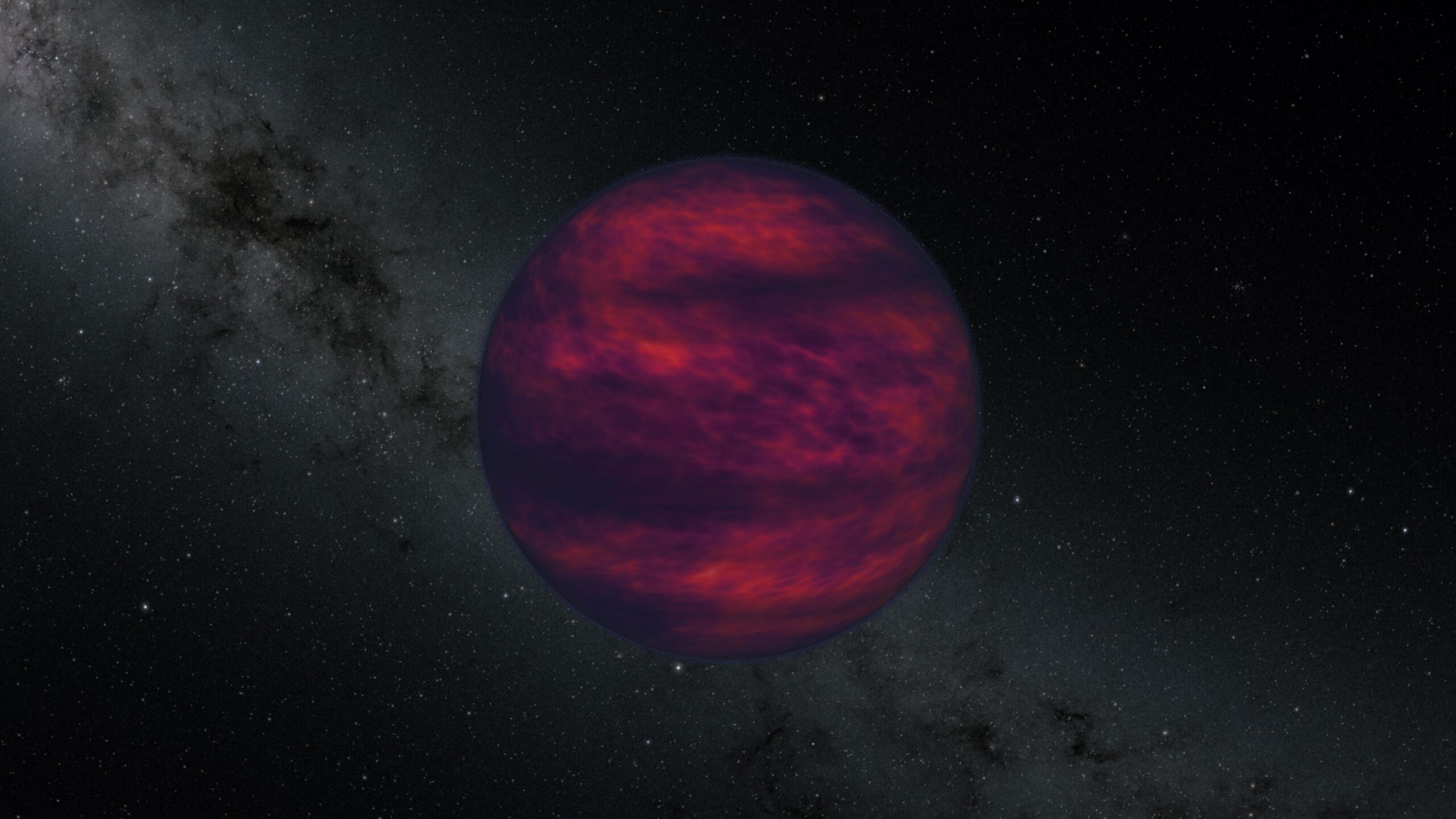 Artist’s concept of a brown dwarf glowing in space.